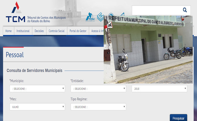 Folha de pessoal da prefeitura campoalegrense – Julho/2018 - disponível no TCM-BA