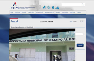 Folha de pessoal da prefeitura de CAL – Agosto/2018 – disponível no TCM-BA