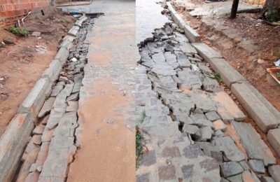 Rua recém-calçada não resiste às primeiras chuvas em Campo Alegre