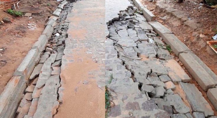 Rua recém-calçada não resiste às primeiras chuvas em Campo Alegre