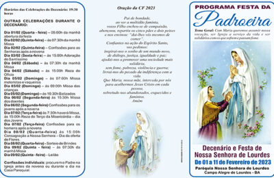 Programação da festa da padroeira de Campo Alegre de Lourdes, Nsa. Sra. de Lourdes 2023